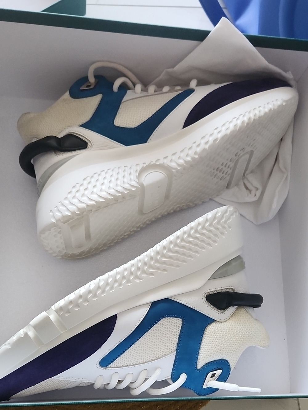 Buscemi White Cream Blue Low-Top Sneakers